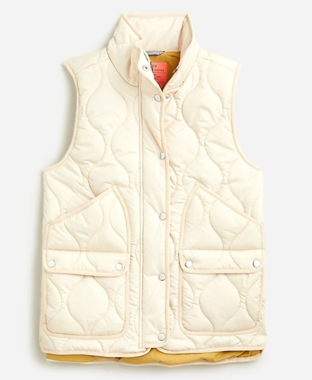 J.CREW Dusty Ivory Sleeveless Zip Front PrimaLoft Lined Quilted Vest S Small